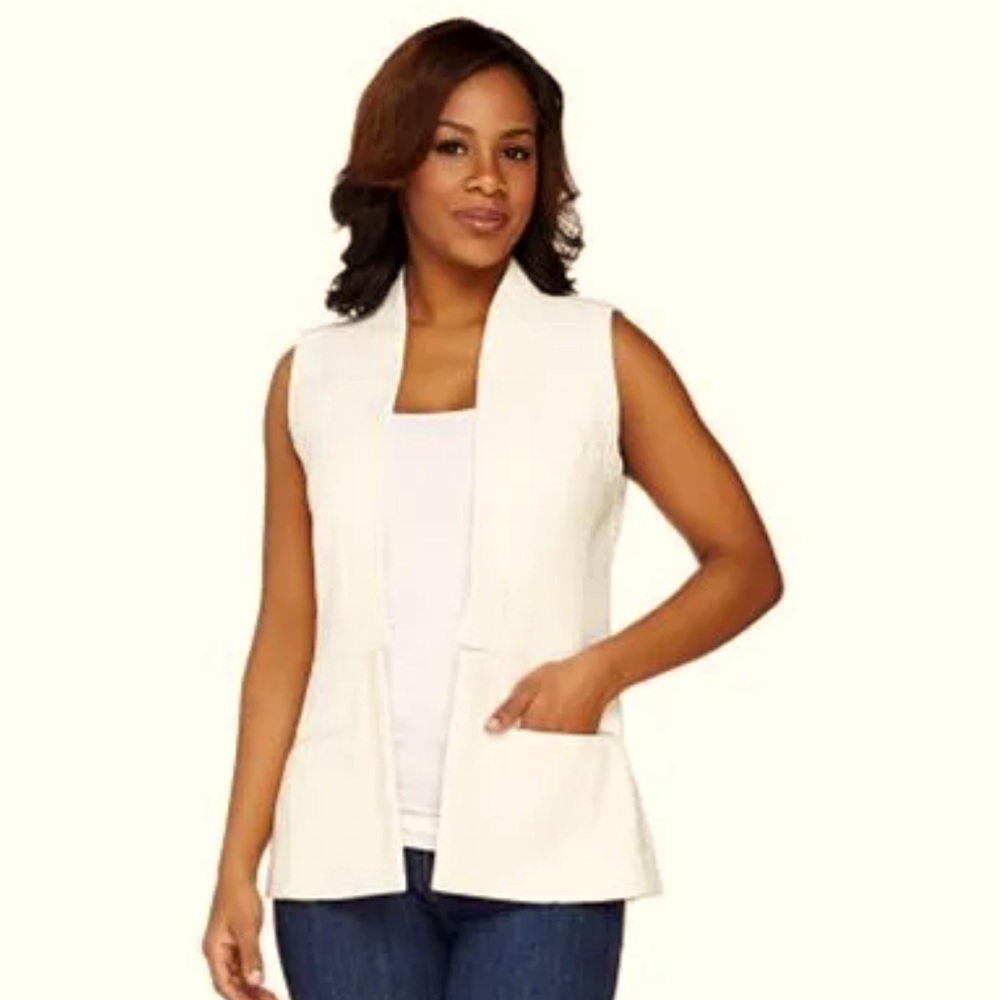 Styled by Joe Zee Open Front Boyfriend Woven Vest NWOT 14 QVC $59.50